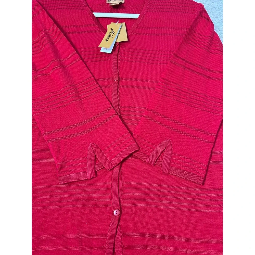 NWT Milano Red Stripe Button Front Cardigan 3/4 Sleeves Size Medium Holiday Fall